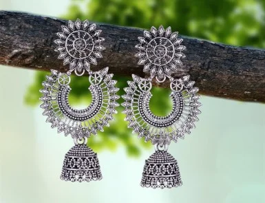 oxidised silver jhumkas